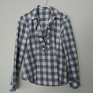 Plaid button up with frilly front